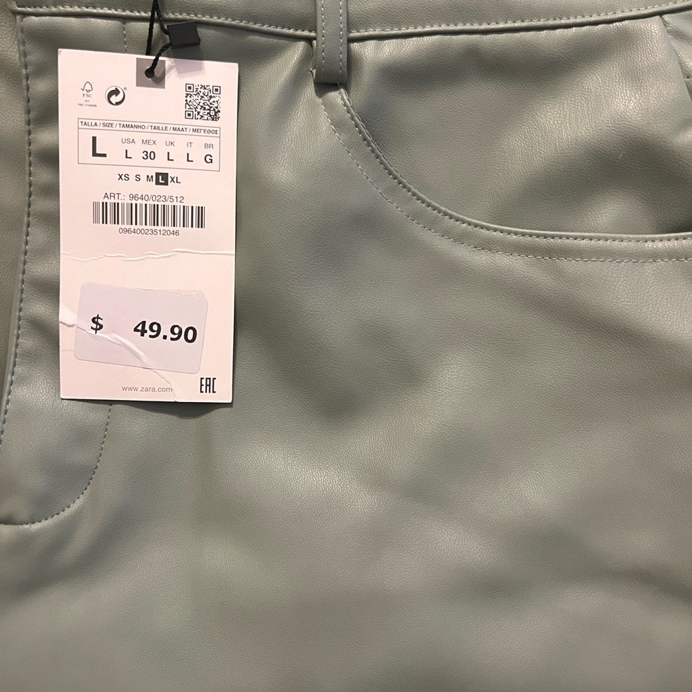 Zara green vegan leather pants